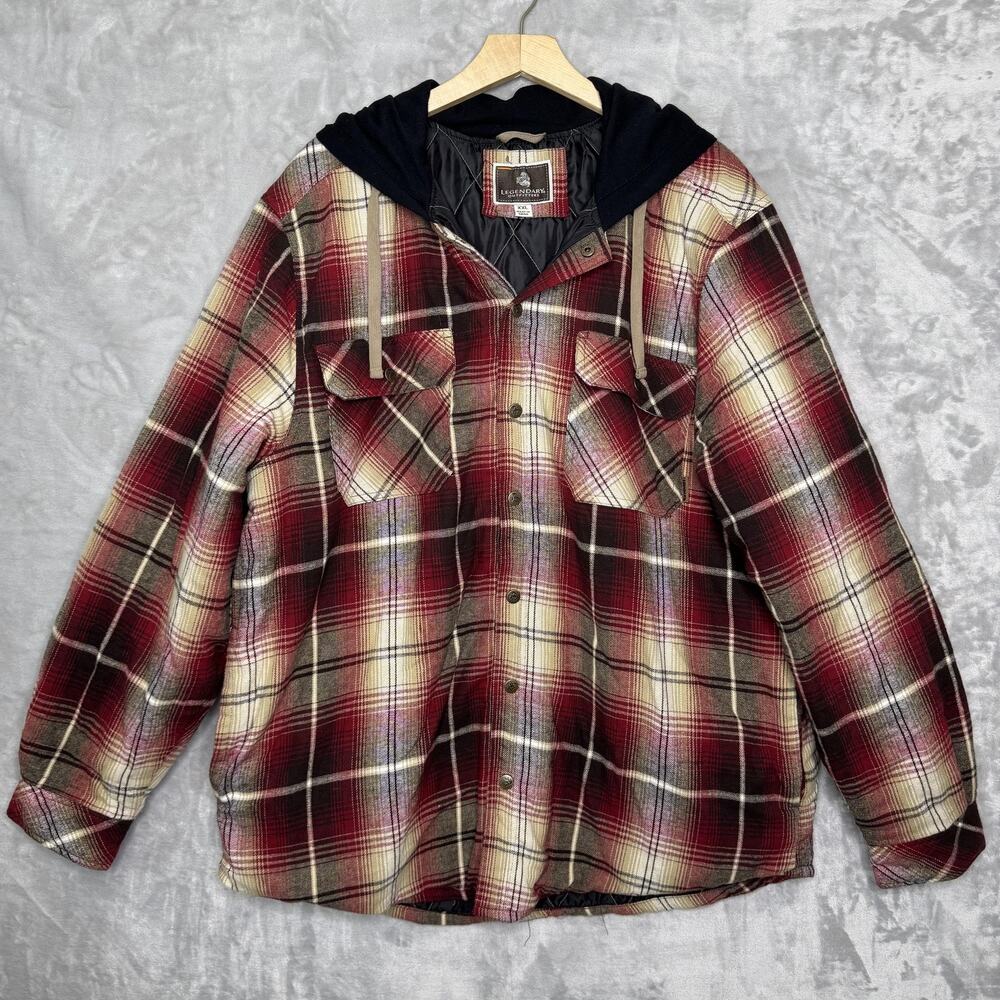 Legendary Outfitters Shirt Jacket Mens 2XL Flannel Plaid Hooded Quilted Outdoor